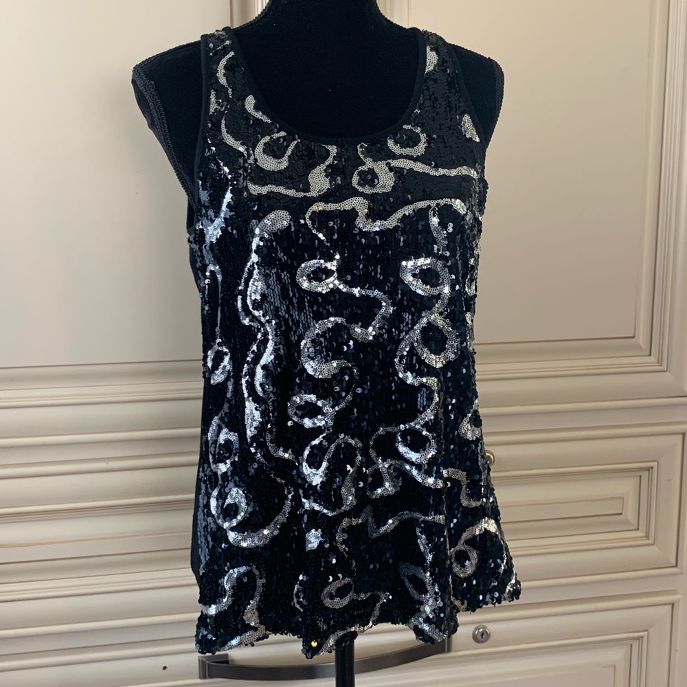 Dressbarn black and silver sequins top